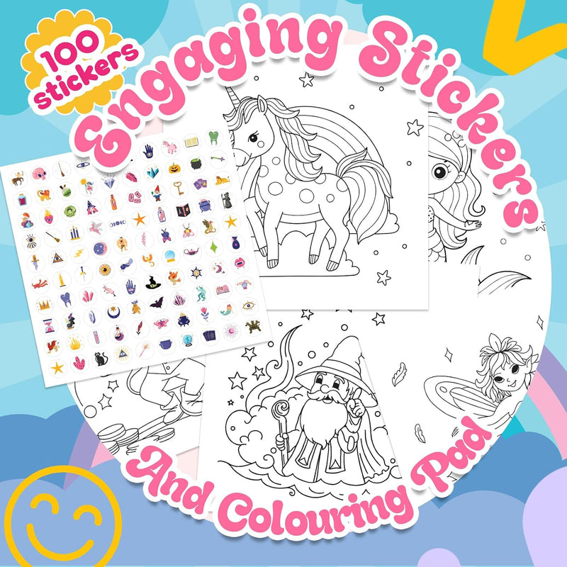 Magical World Colouring Book for Kids | Unicorn, Fairy & Dragon Activity Pad with 100 Stickers | (Age 3+ Years)