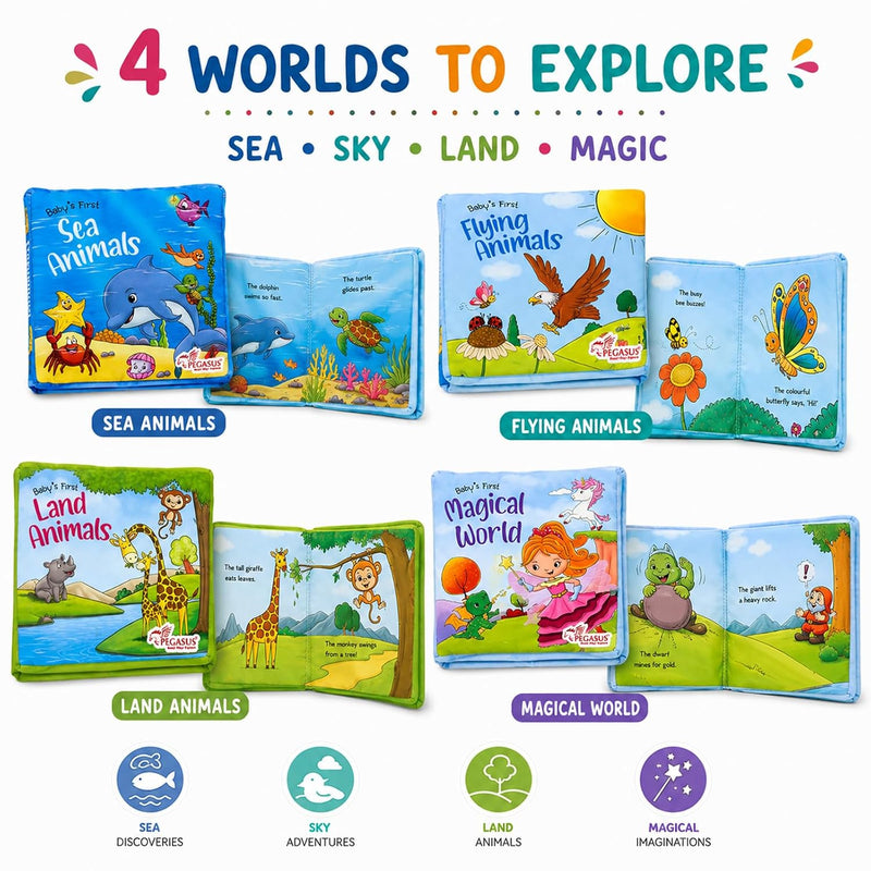 Baby’s First Cloth Books – Set of 4 with Crinkle Sound