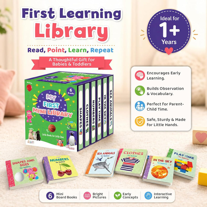My First Mini Library Box for Babies – Set of 6 Educational & Early Learning  Books (Ages 1+)