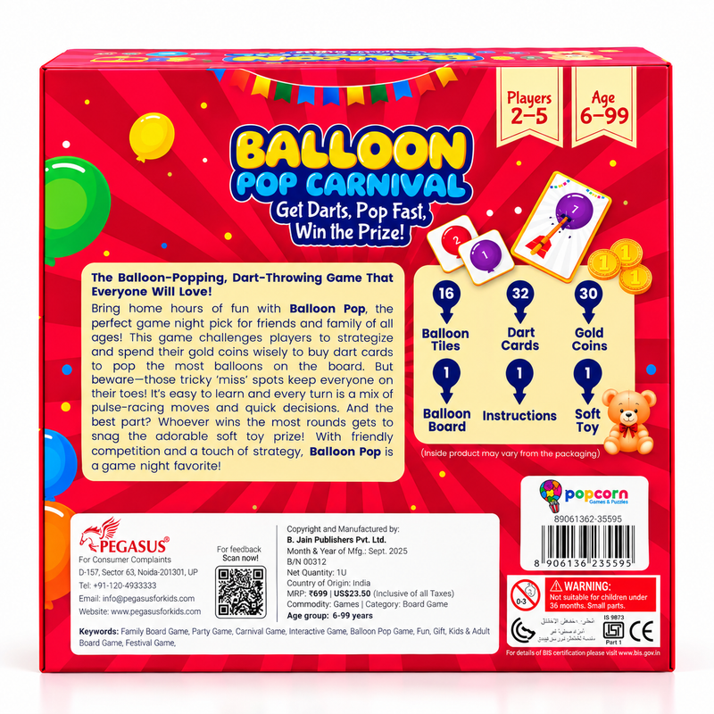 Balloon Pop Carnival Board Game for Kids | Fun Family Party Game for 2–5 Players | Age 6+ Years