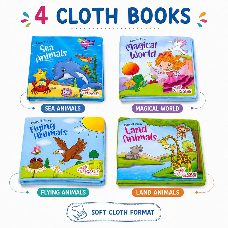 Baby’s First Cloth Books – Set of 4 with Crinkle Sound