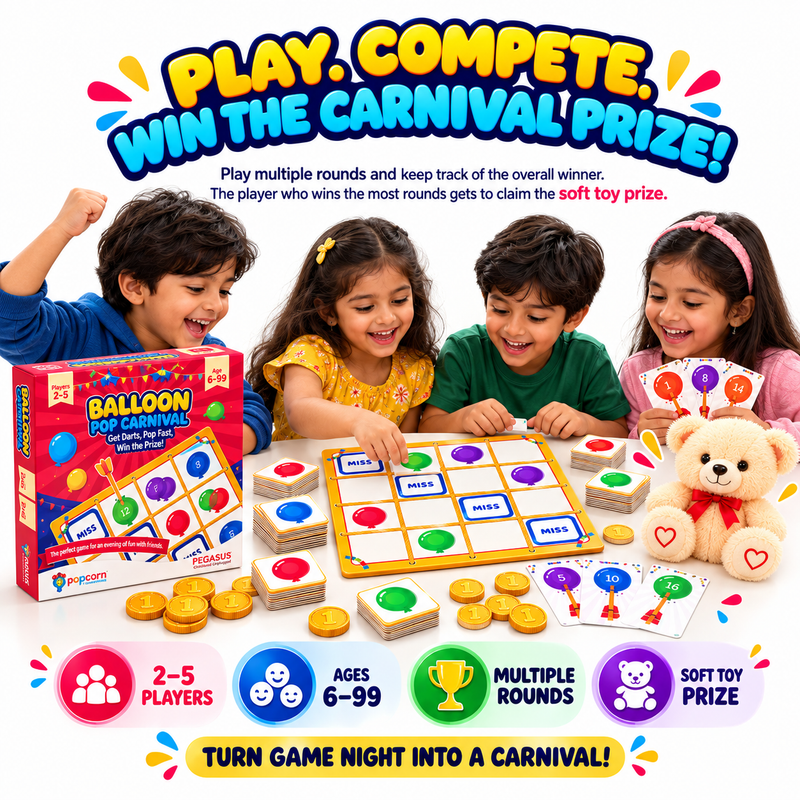 Balloon Pop Carnival Board Game for Kids | Fun Family Party Game for 2–5 Players | Age 6+ Years