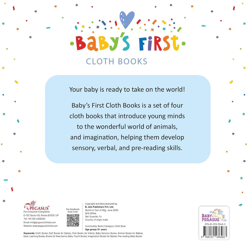 Baby’s First Cloth Books – Set of 4 with Crinkle Sound