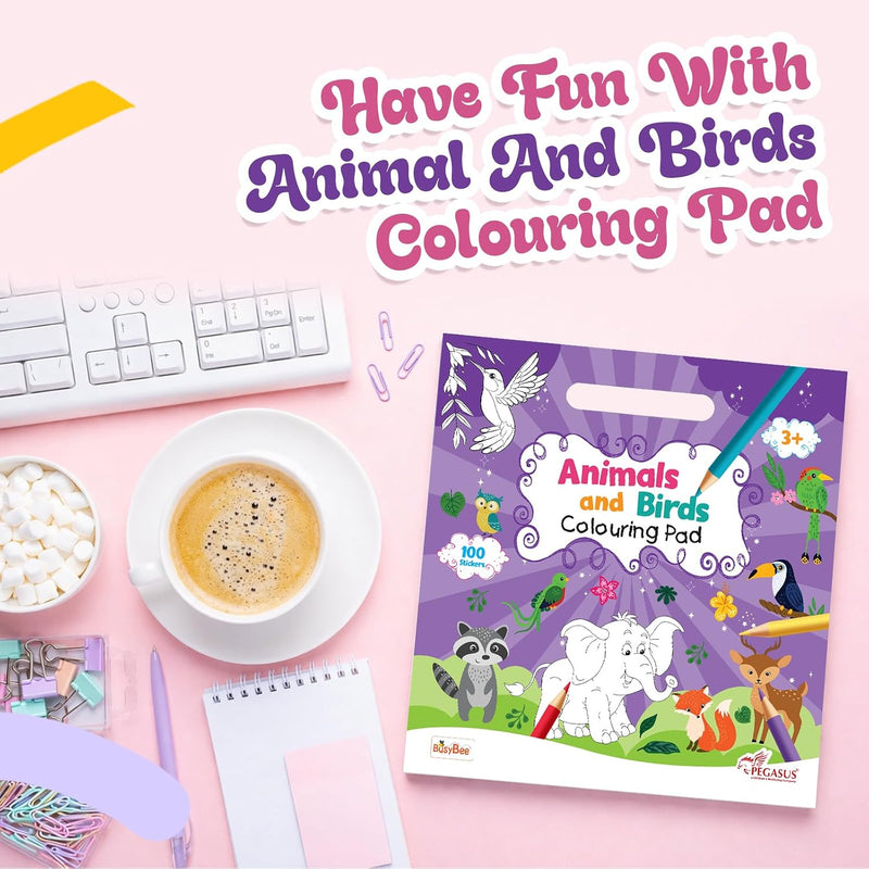 Animal & Bird Colouring Book for Kids | Sticker Activity Book with 100 Stickers | Creative Learning | ( Age 3+ Years)
