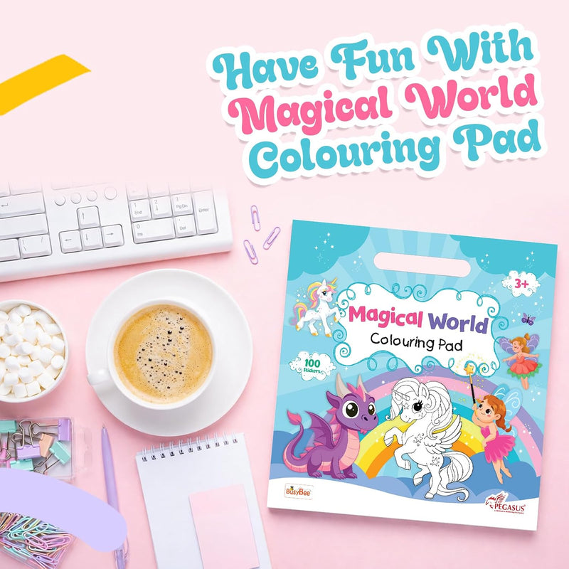 Magical World Colouring Book for Kids | Unicorn, Fairy & Dragon Activity Pad with 100 Stickers | (Age 3+ Years)