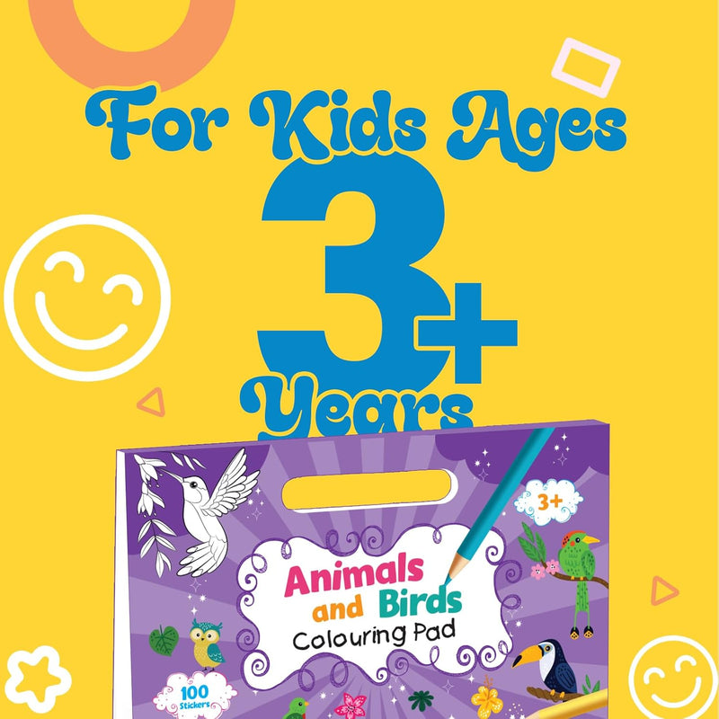 Animal & Bird Colouring Book for Kids | Sticker Activity Book with 100 Stickers | Creative Learning | ( Age 3+ Years)