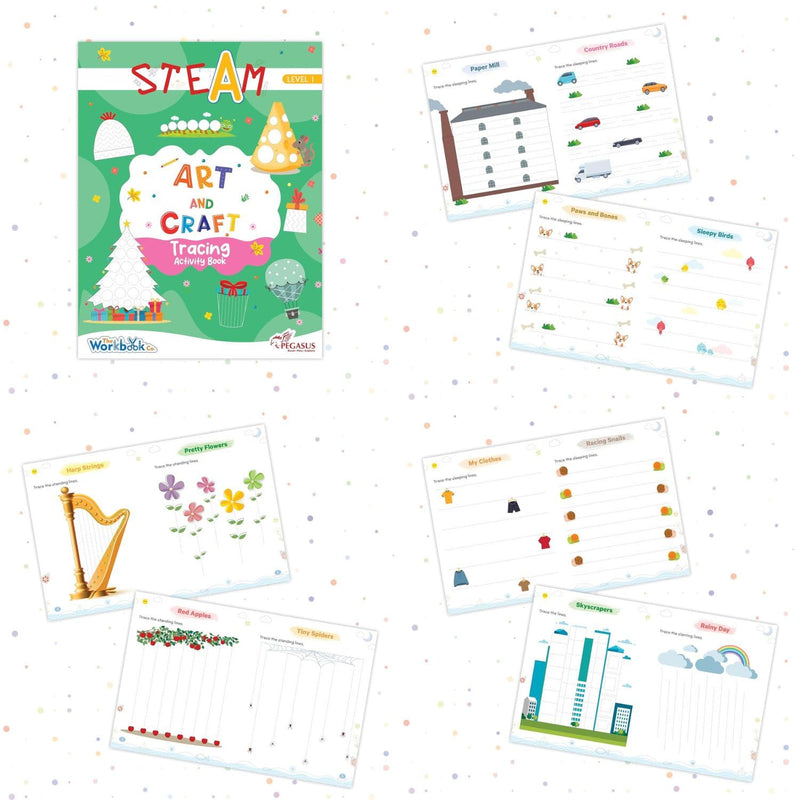 Set of 3 STEAM Art & Craft Books for 3+ | Tracing, Impression, Cut & Paste Acitivity Book | Age 2+ Years