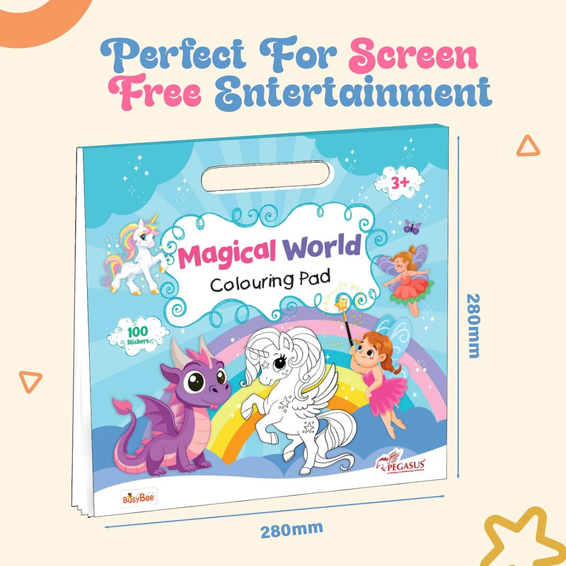 Magical World Colouring Book for Kids | Unicorn, Fairy & Dragon Activity Pad with 100 Stickers | (Age 3+ Years)