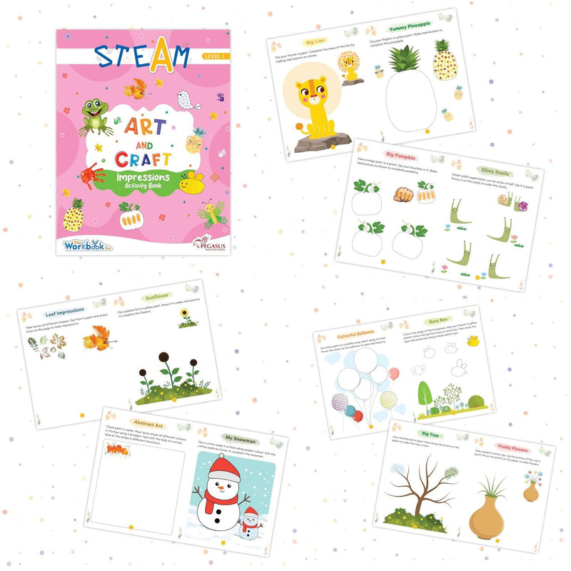Set of 3 STEAM Art & Craft Books for 3+ | Tracing, Impression, Cut & Paste Acitivity Book | Age 2+ Years