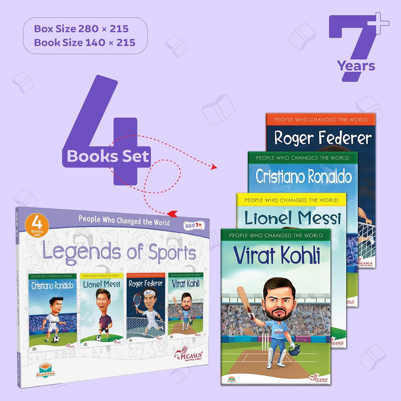Legends of Sports Book Set for Kids | 4 Books on Football, Tennis & Cricket Stars | ( Age 4+ Years )