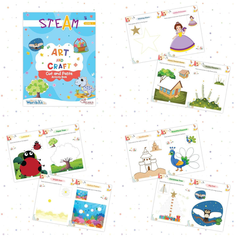 Set of 3 STEAM Art & Craft Books for 3+ | Tracing, Impression, Cut & Paste Acitivity Book | Age 2+ Years