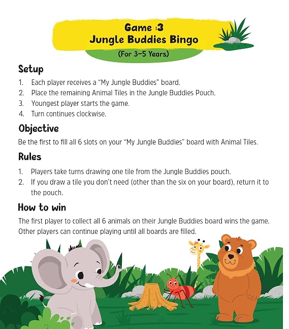 Teddy Elly Antony Jungle Adventure Board Game for Kids | 3 Games in 1 | Educational Game for Ages 3–7 | 2–4 Players