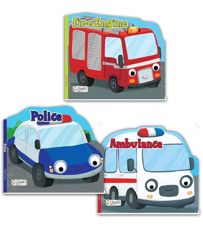 Set of 3 Emergency Transport Vehicles Shaped Board Books (Ambulance, Fire Engine & Police) | Age 2+ Years