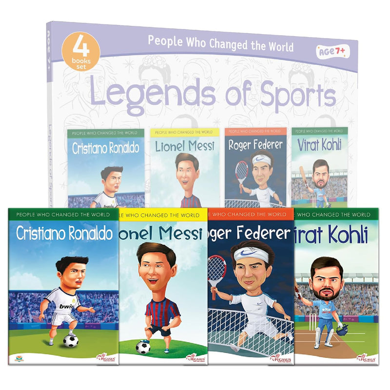 Legends of Sports Book Set for Kids | 4 Books on Football, Tennis & Cricket Stars | ( Age 4+ Years )