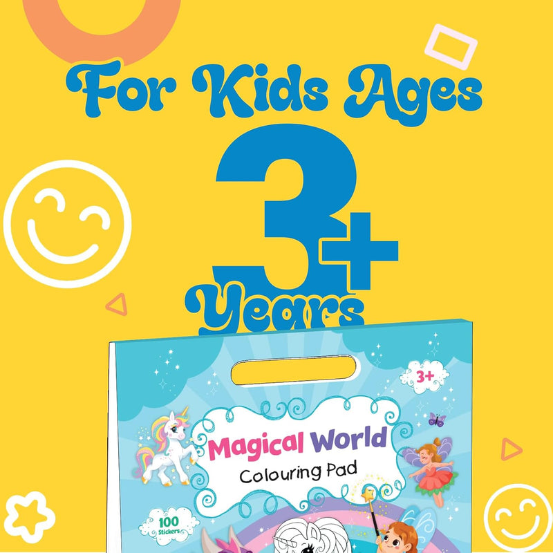 Magical World Colouring Book for Kids | Unicorn, Fairy & Dragon Activity Pad with 100 Stickers | (Age 3+ Years)