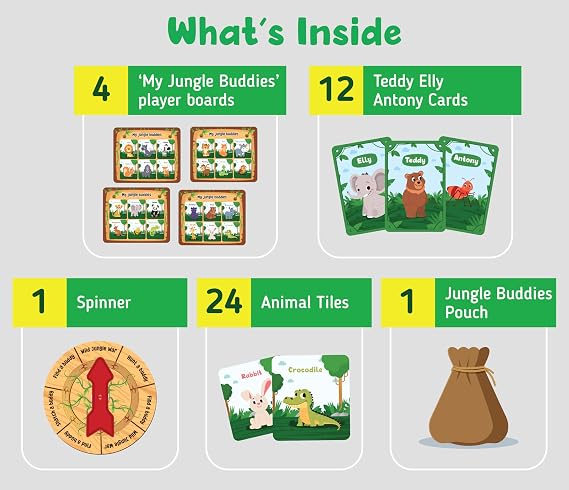 Teddy Elly Antony Jungle Adventure Board Game for Kids | 3 Games in 1 | Educational Game for Ages 3–7 | 2–4 Players