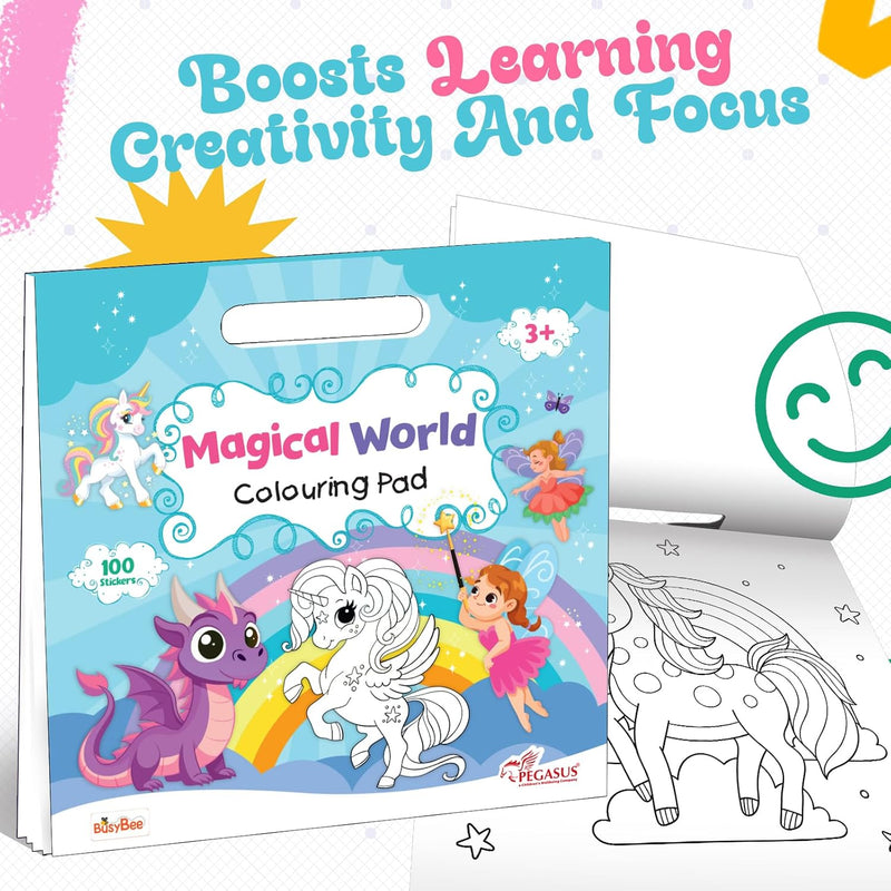 Magical World Colouring Book for Kids | Unicorn, Fairy & Dragon Activity Pad with 100 Stickers | (Age 3+ Years)