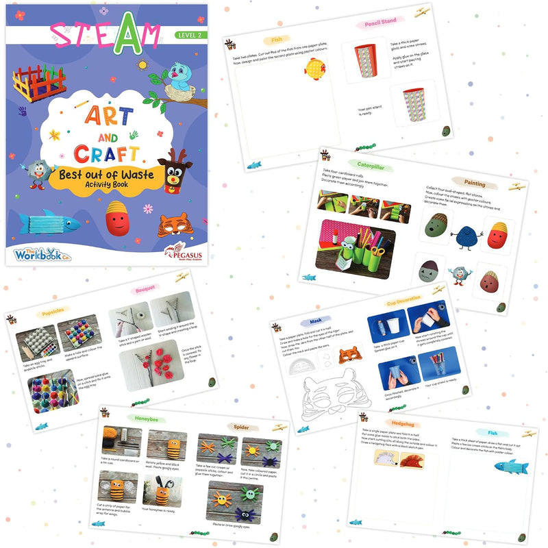 Set of 4 STEAM Art & Craft Books for 2+ | Colouring, Pattern, Best Out of Waste, Paper Craft Acitivity Book