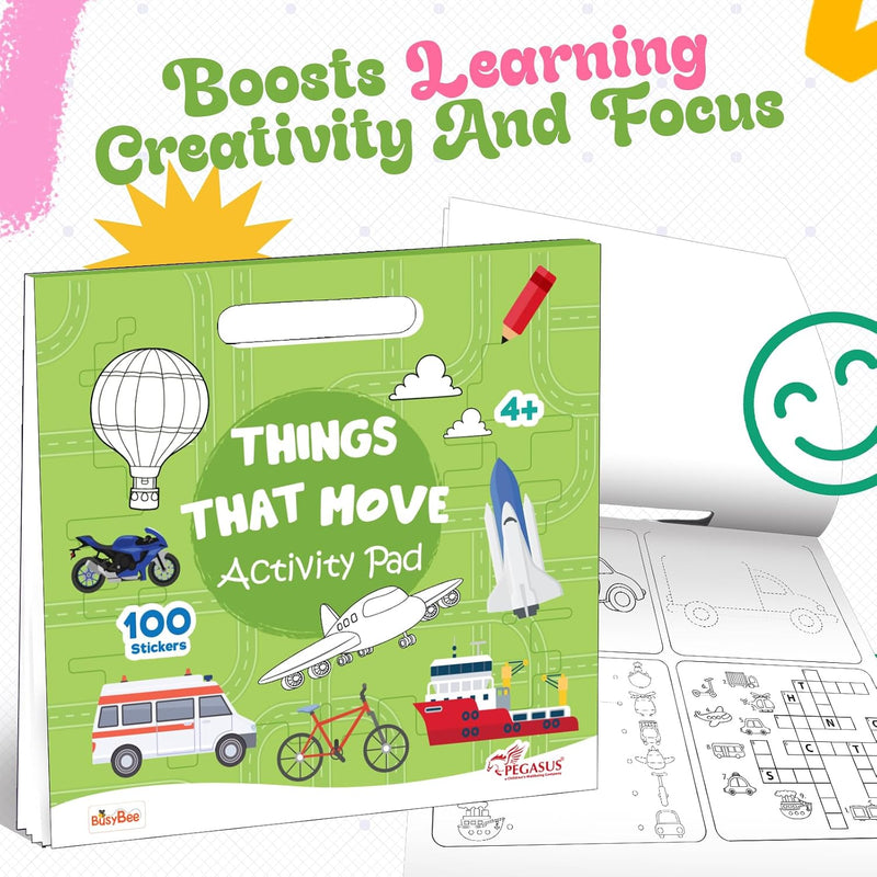 Things That Move Activity Pad | Vehicles and Transportation fun for kids with 100 Stickers | ( Age 4+ Years)