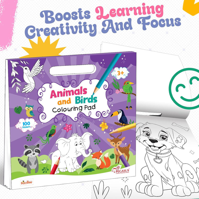 Animal & Bird Colouring Book for Kids | Sticker Activity Book with 100 Stickers | Creative Learning | ( Age 3+ Years)