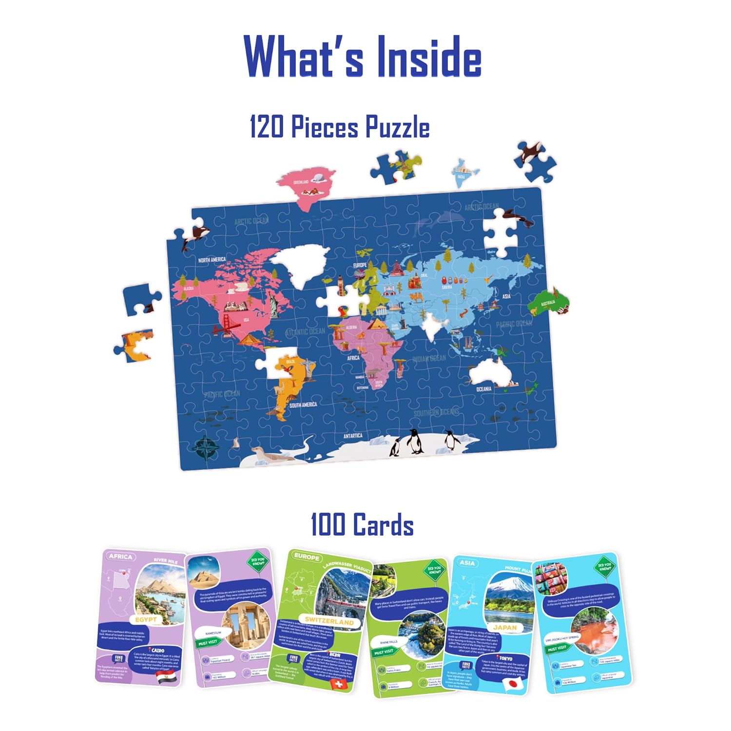 India Map Puzzle & Flash Cards for Kids | 84-Piece Educational Set | Age 6+