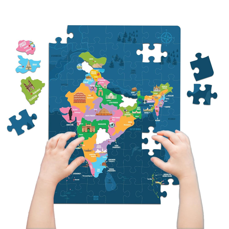 India Map Puzzle & Flash Cards for Kids | 84-Piece Educational Set | Age 6+