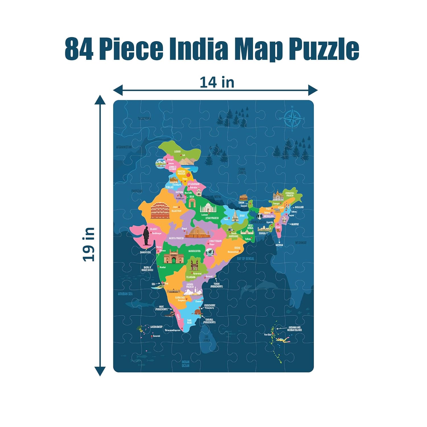 India Map Puzzle & Flash Cards for Kids | 84-Piece Educational Set | Age 6+