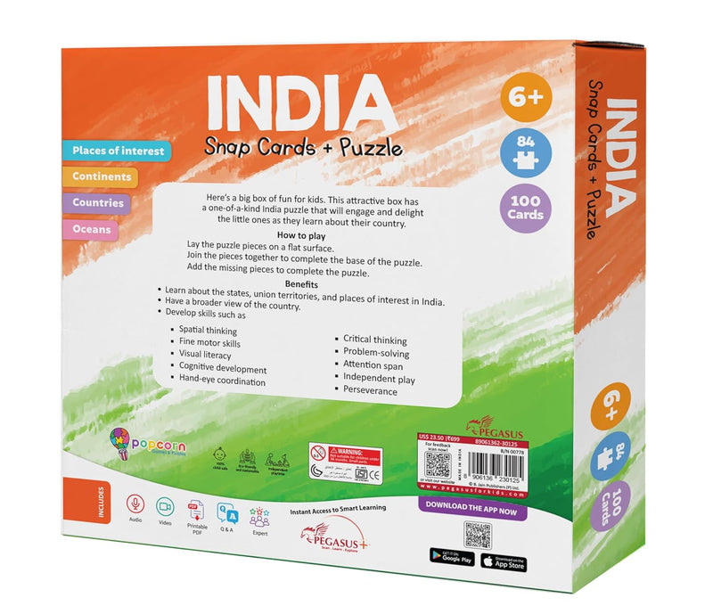 India Map Puzzle & Flash Cards for Kids | 84-Piece Educational Set | Age 6+