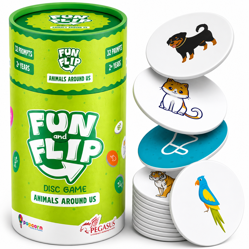 Fun and Flip Animals Around Us Disc Game for Kids Early Learning, Vocabulary and Memory Game for Toddlers (Age 2+ Years)