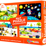 4 in 1 Adventure World Jigsaw Puzzle for Kids Dinosaur, Space, Construction and Racing Theme Brain Development Toy (Age 3+ Years)