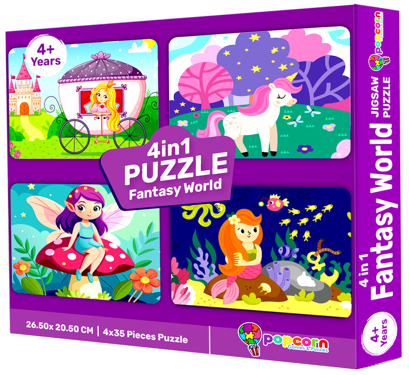 4 in 1 Fantasy World Jigsaw Puzzle for Kids Princess, Unicorn, Fairy and Mermaid Theme Brain Development Toy (Age 3+ Years)