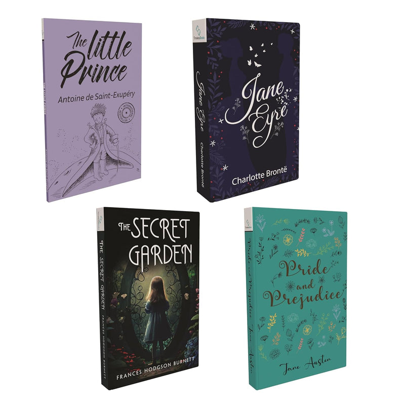 Set of 4 classic Fiction books for young adults - The Secret Garden, The Little Prince, Jane Eyre, Pride and Prejudice | For Young Readers