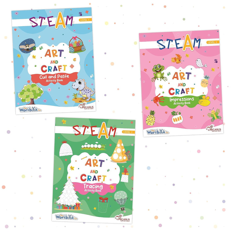 Set of 3 STEAM Art & Craft Books for 3+ | Tracing, Impression, Cut & Paste Acitivity Book | Age 2+ Years