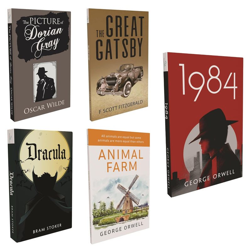 Set of 5 classic Fiction books - The Picture of Dorian Gray, Animal Farm, 1984, The Great Gatsby, Dracula