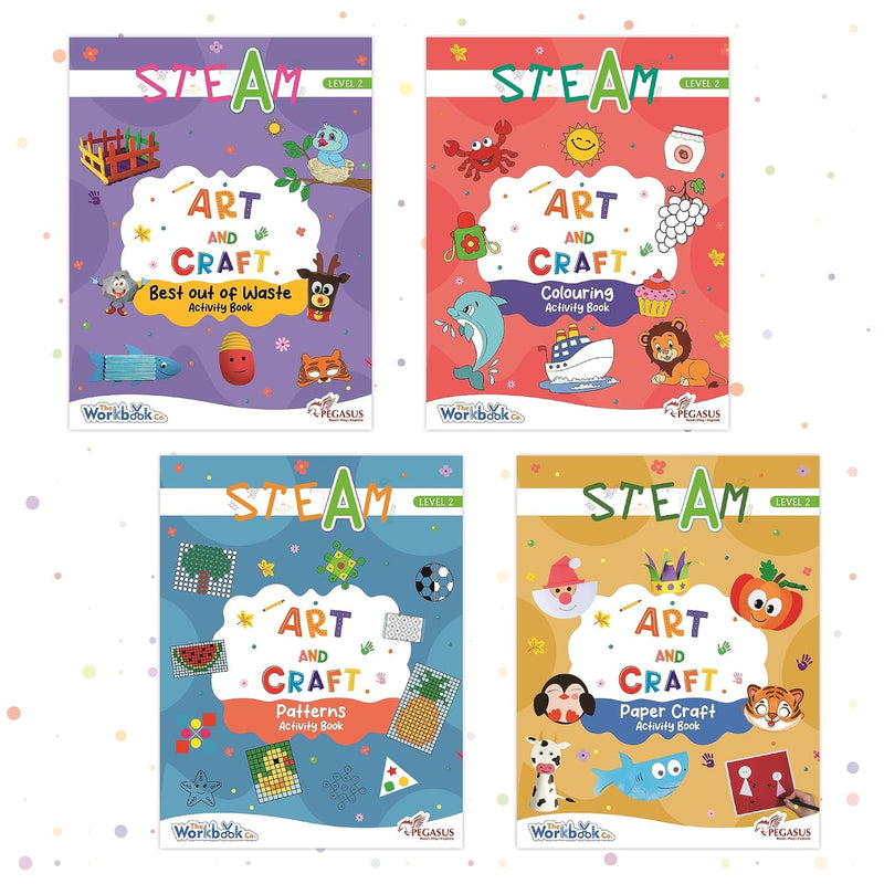 Set of 4 STEAM Art & Craft Books for 2+ | Colouring, Pattern, Best Out of Waste, Paper Craft Acitivity Book