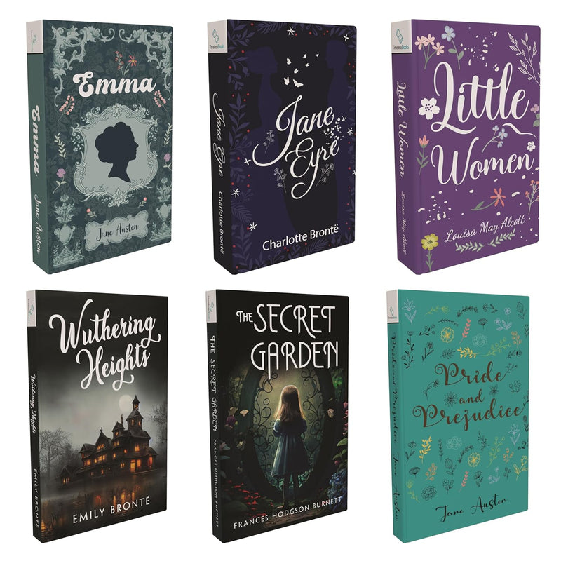 Set of 6 All time favourite Novels - Little Women, Pride and Prejudice, Jane Eyre, Wuthering Heights, Emma, The Secret Garden | For Young Readers