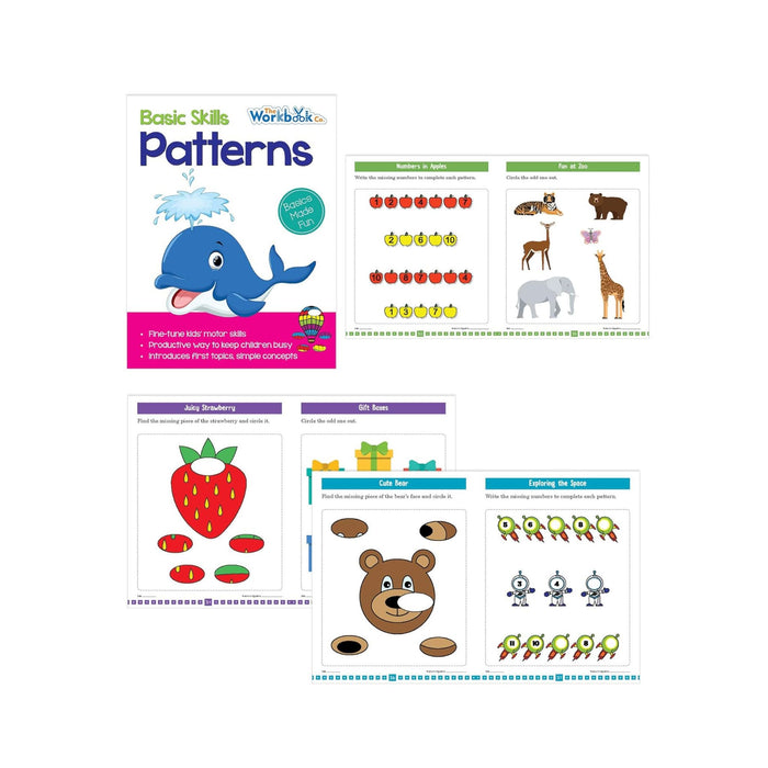Set of 6 Basic Skills Workbooks for Kids covering Colouring, Cutting, Mazes, Patterns, Sorting and Tracing