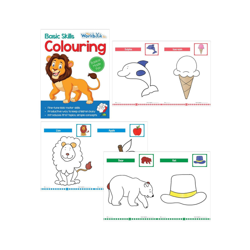 Set of 6 Basic Skills Workbooks for Kids covering Colouring, Cutting, Mazes, Patterns, Sorting and Tracing