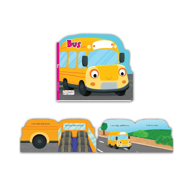 Set of 3 Public Transport Vehicles Shaped Board Books (Aircraft, Train & Bus)
