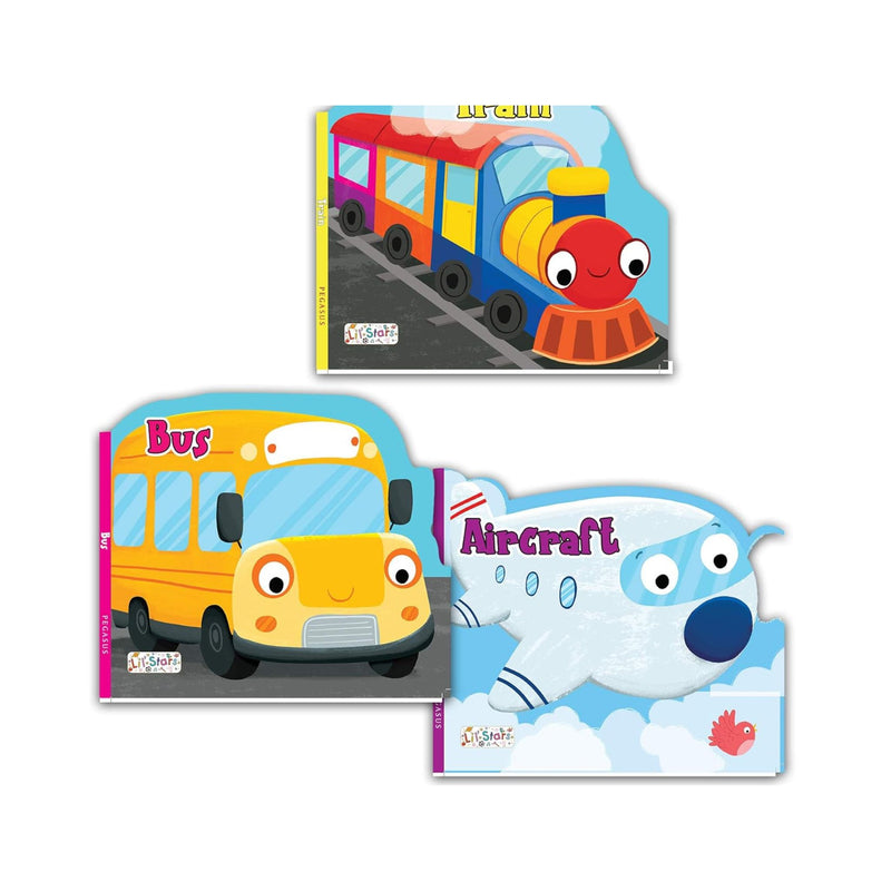 Set of 3 Public Transport Vehicles Shaped Board Books (Aircraft, Train & Bus)