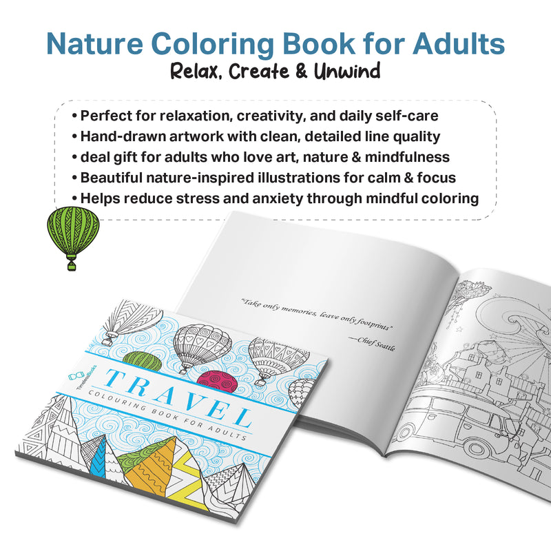 Travel Colouring Book for Adults – Stress Relief & Mindfulness Colouring Book (Age 12+ Years)