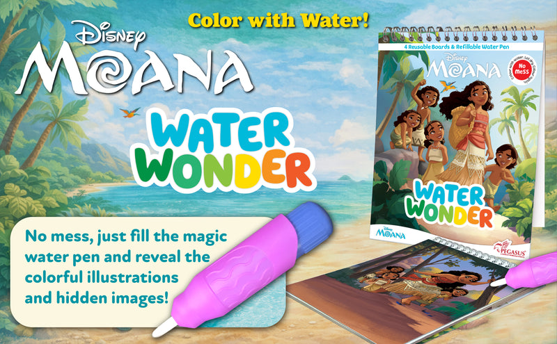 Disney Moana Water Wonder – Reusable Water Colouring Book for Kids | Magic Reveal Pages & Refillable Water Pen (Age 3+ Years)