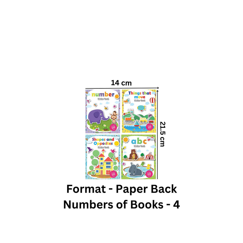 Set of 4 Sticker Books for Kids - Number, ABC, Things that Move & Shapes and Opposites