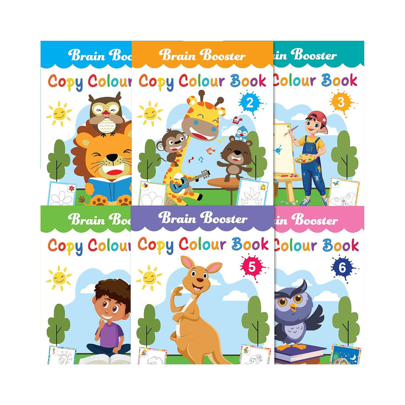 Set of 6 Brainbooster Copy Colour Book for Kids Paperback