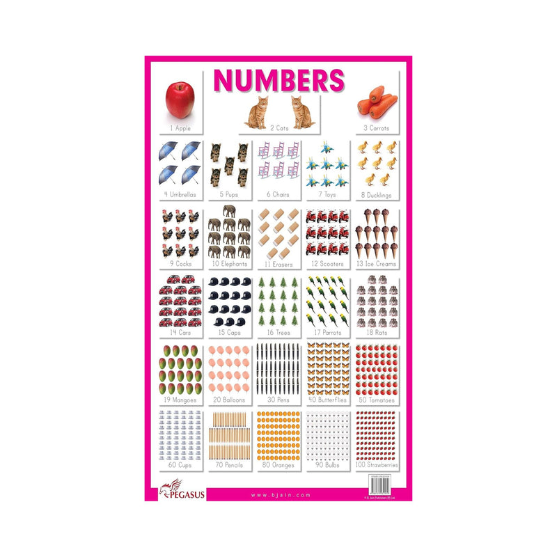 Numbers children's Thick Laminated Chart, Children's Numbers Primary charts