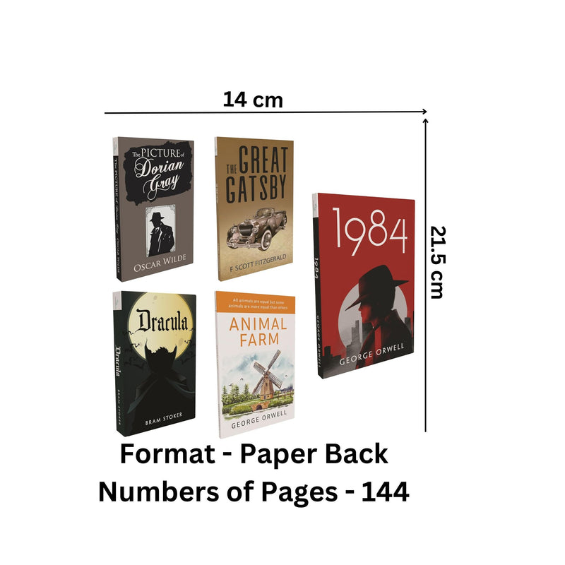 Set of 5 classic Fiction books - The Picture of Dorian Gray, Animal Farm, 1984, The Great Gatsby, Dracula