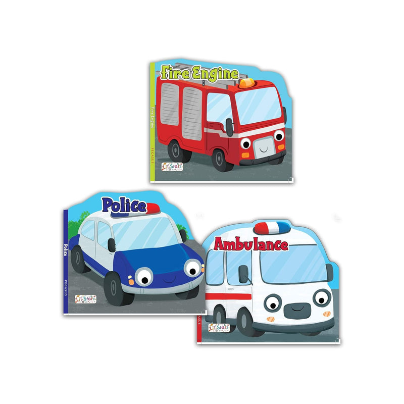 Set of 3 Emergency Transport Vehicles Shaped Board Books (Ambulance, Fire Engine & Police)