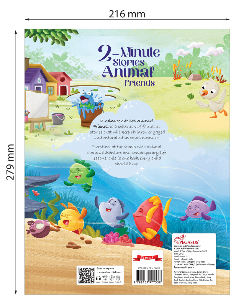 Animal Friends – 2-Minute Animal Stories Book for Kids Aged 3–6