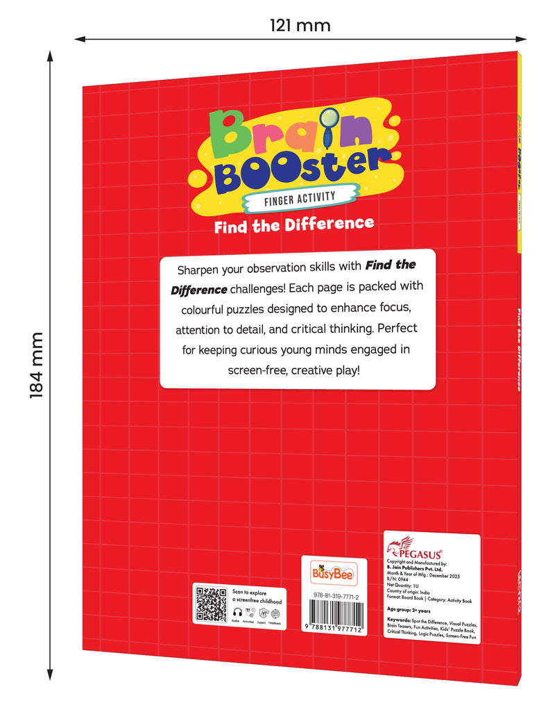 Brain Booster – Find the Difference Activity Book for Kids (Finger Activity Puzzle Book, Age 2+ Years, Spot the Difference Challenges)