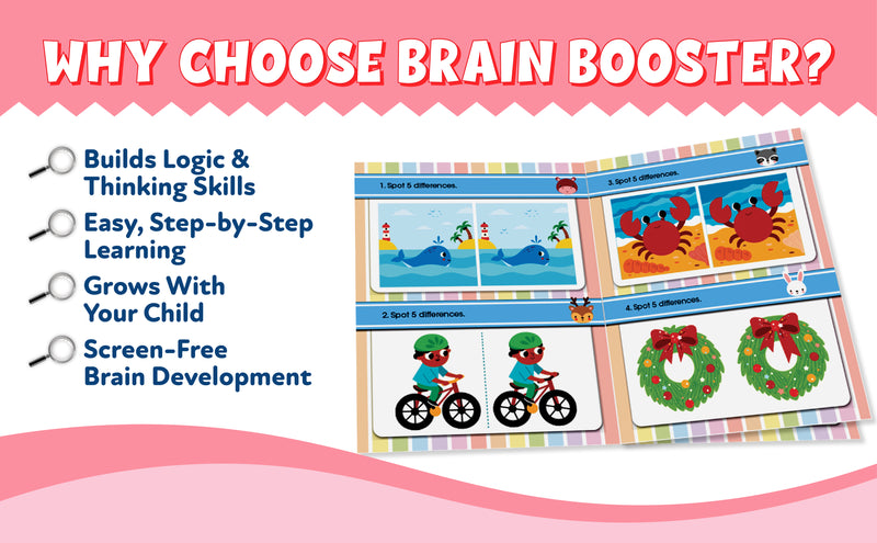Brain Booster – Find the Difference Activity Book for Kids (Finger Activity Puzzle Book, Age 2+ Years, Spot the Difference Challenges)